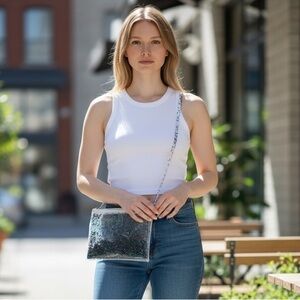 Floating Glitter Clear Zip Clutch